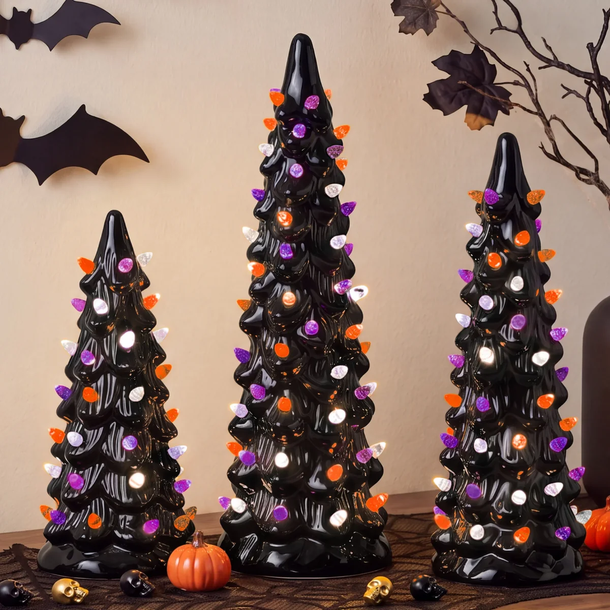Best Choice Products 3-Piece Pre-Lit Ceramic Halloween Trees